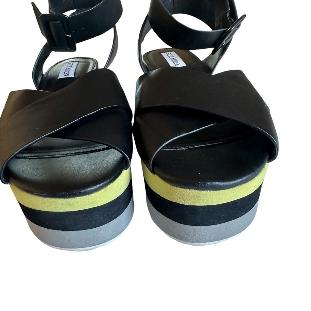 Steve Madden Macer Platform Sandals Black Yellow Chunky Size 9.5 - Picture 7 of 16